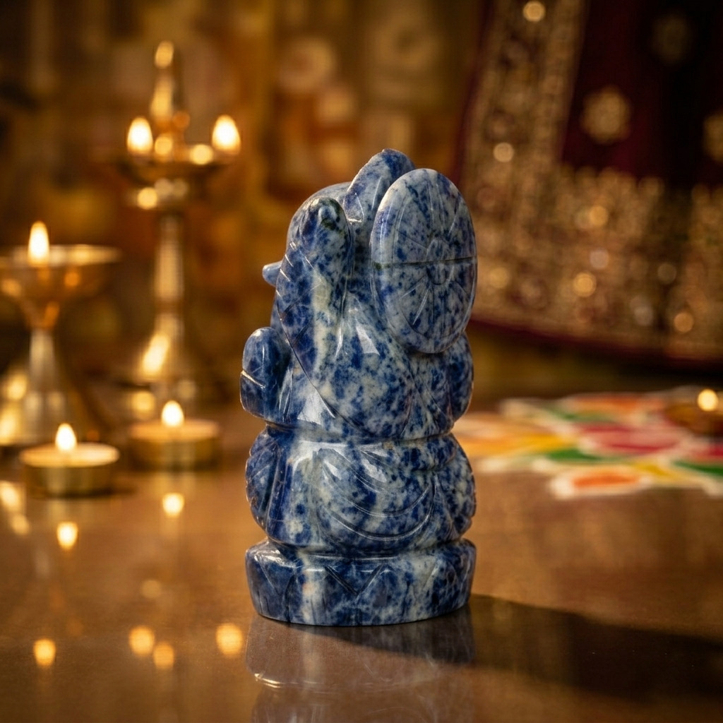 Deep Blue Lapis Lazuli Ganesh Idol – Natural Crystal Ganpati Statue for Home Temple - Image 4