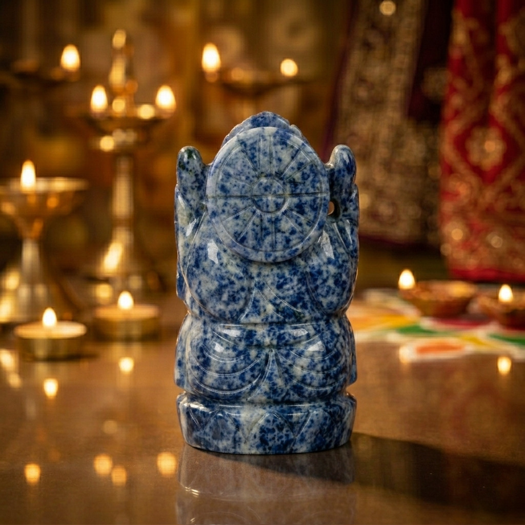 Deep Blue Lapis Lazuli Ganesh Idol – Natural Crystal Ganpati Statue for Home Temple - Image 3