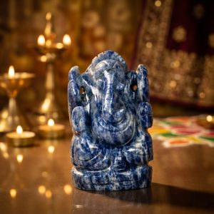 Deep Blue Lapis Lazuli Ganesh Idol – Natural Crystal Ganpati Statue for Home Temple