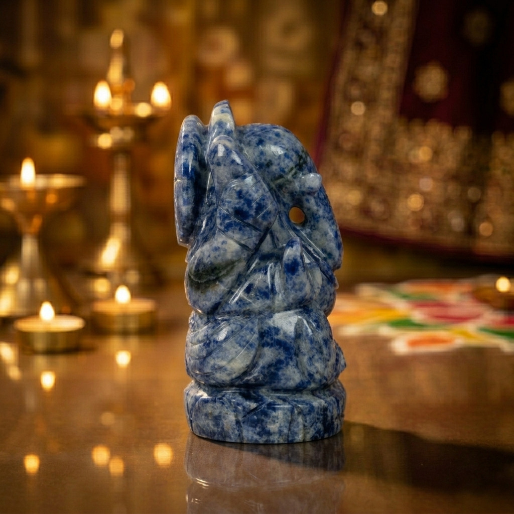 Deep Blue Lapis Lazuli Ganesh Idol – Natural Crystal Ganpati Statue for Home Temple - Image 2