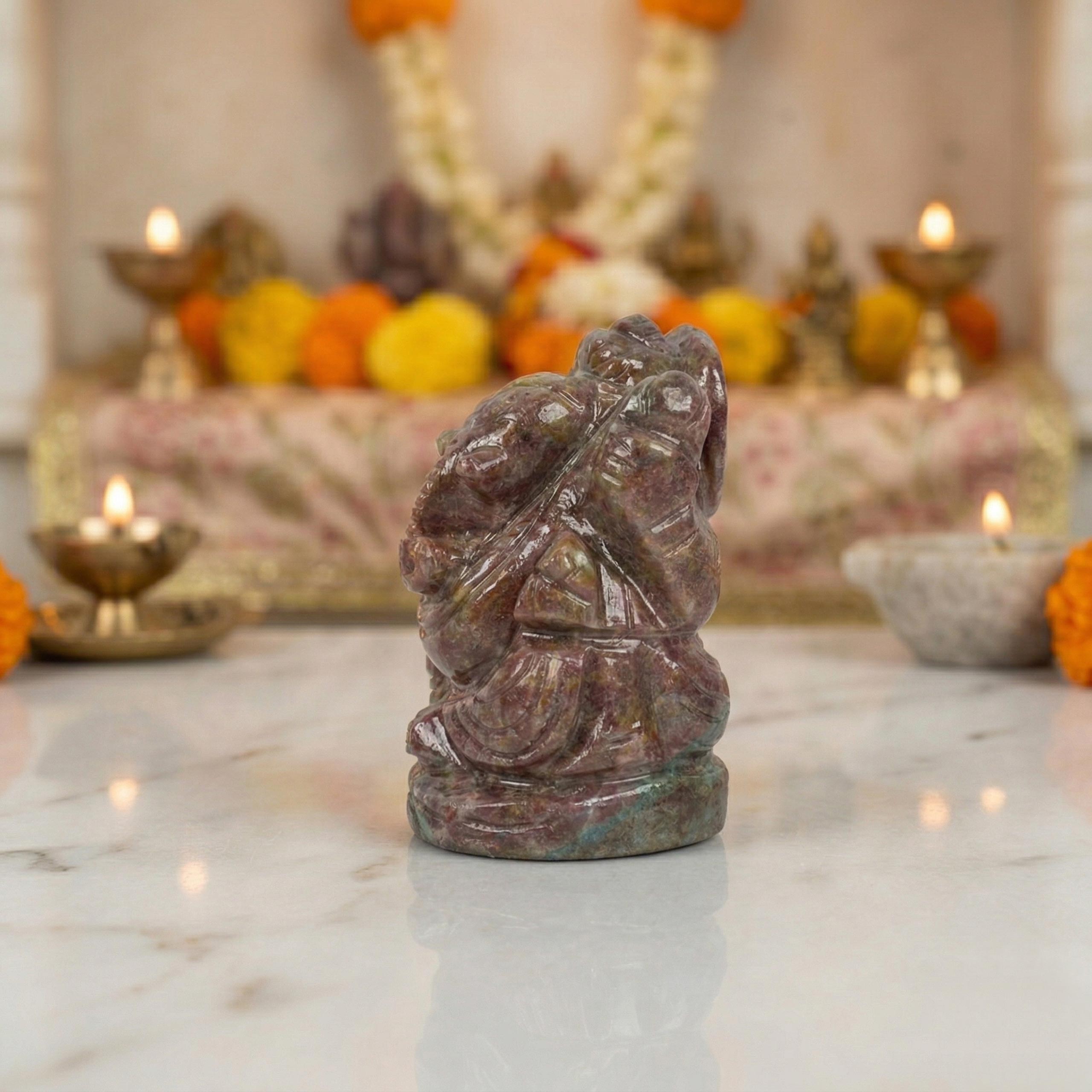Natural Ruby (Corundum) Ganesh Idol – Hand Carved Crystal Ganpati Statue - Image 2