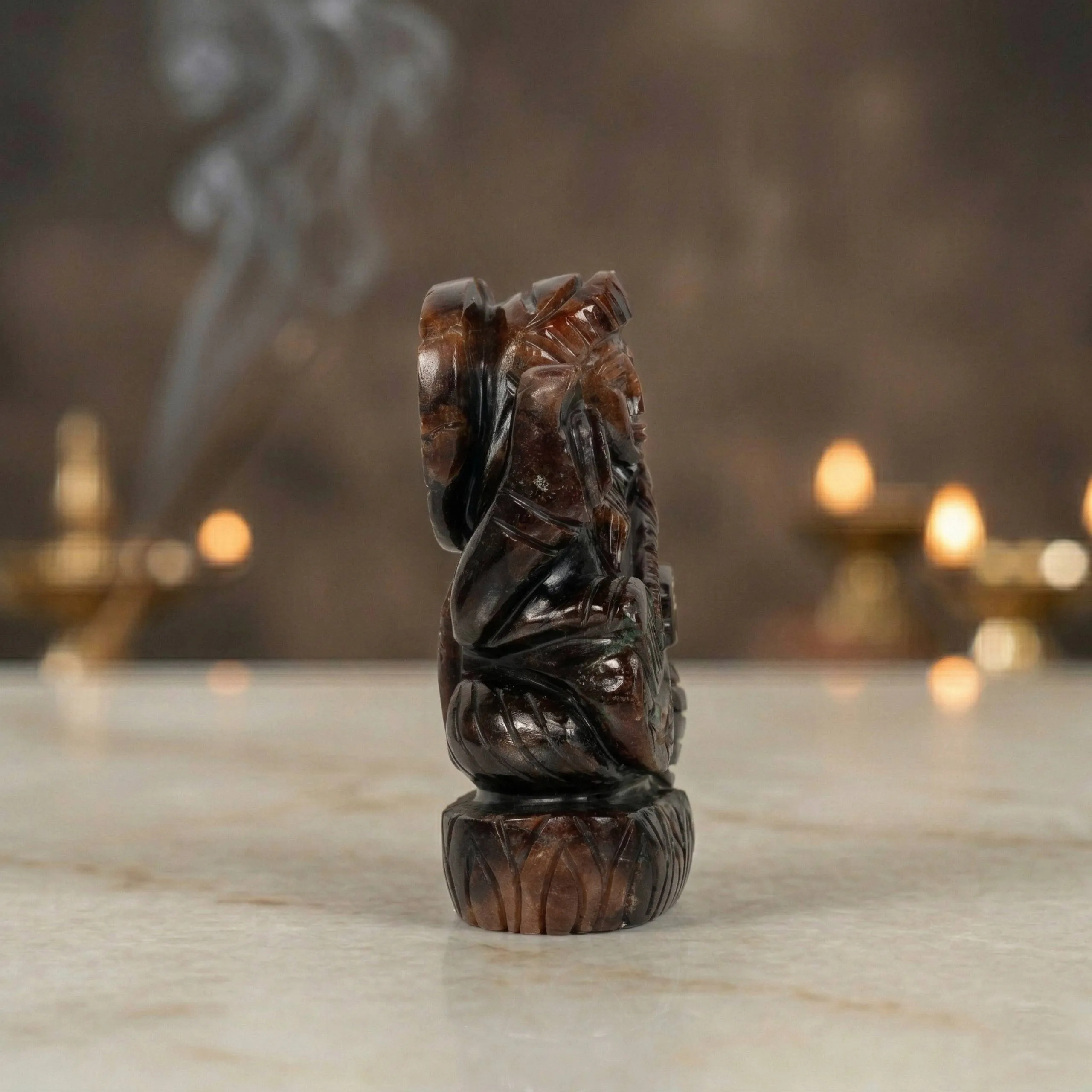 Natural Hessonite Goddess Saraswati Idol – Hand Carved Crystal Statue for Study Desk, Bookshelf & Décor - Image 4