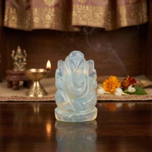 Synthetic Opal Ganesh Idol – Elegant Crystal Ganpati Statue for Home Temple & Desk Decor