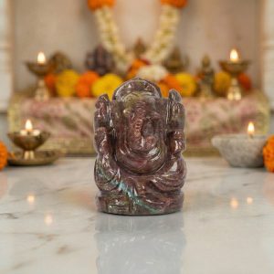 Natural Ruby (Corundum) Ganesh Idol – Hand Carved Crystal Ganpati Statue