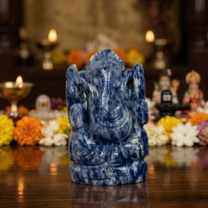 Deep Blue Lapis Lazuli Ganesh Idol – Natural Crystal Ganpati Statue for Home Temple