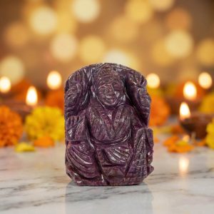 Natural Ruby Goddess Lakshmi Idol – Hand Carved Crystal Statue for Home Temple