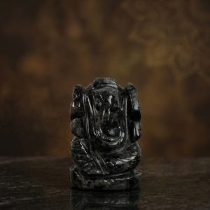 Natural Snowflake Obsidian Ganesh Idol – Crystal Ganpati Statue for Home Temple Decor
