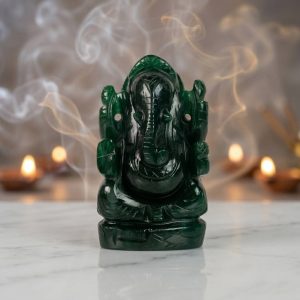 Natural Green Aventurine Ganesh Idol – Crystal Ganpati Statue for Home Temple
