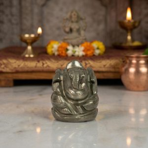 Natural Pyrite Ganesh Idol – Golden Crystal Ganpati Statue for Home Temple Decor