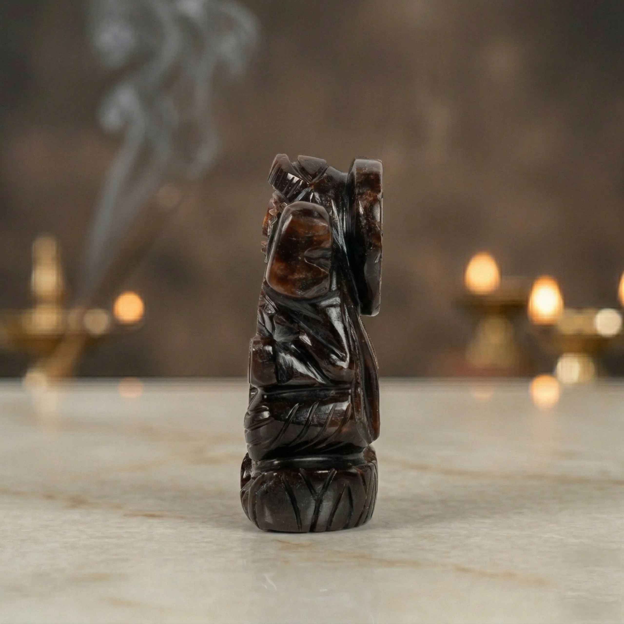 Natural Hessonite Goddess Saraswati Idol – Hand Carved Crystal Statue for Study Desk, Bookshelf & Décor - Image 3