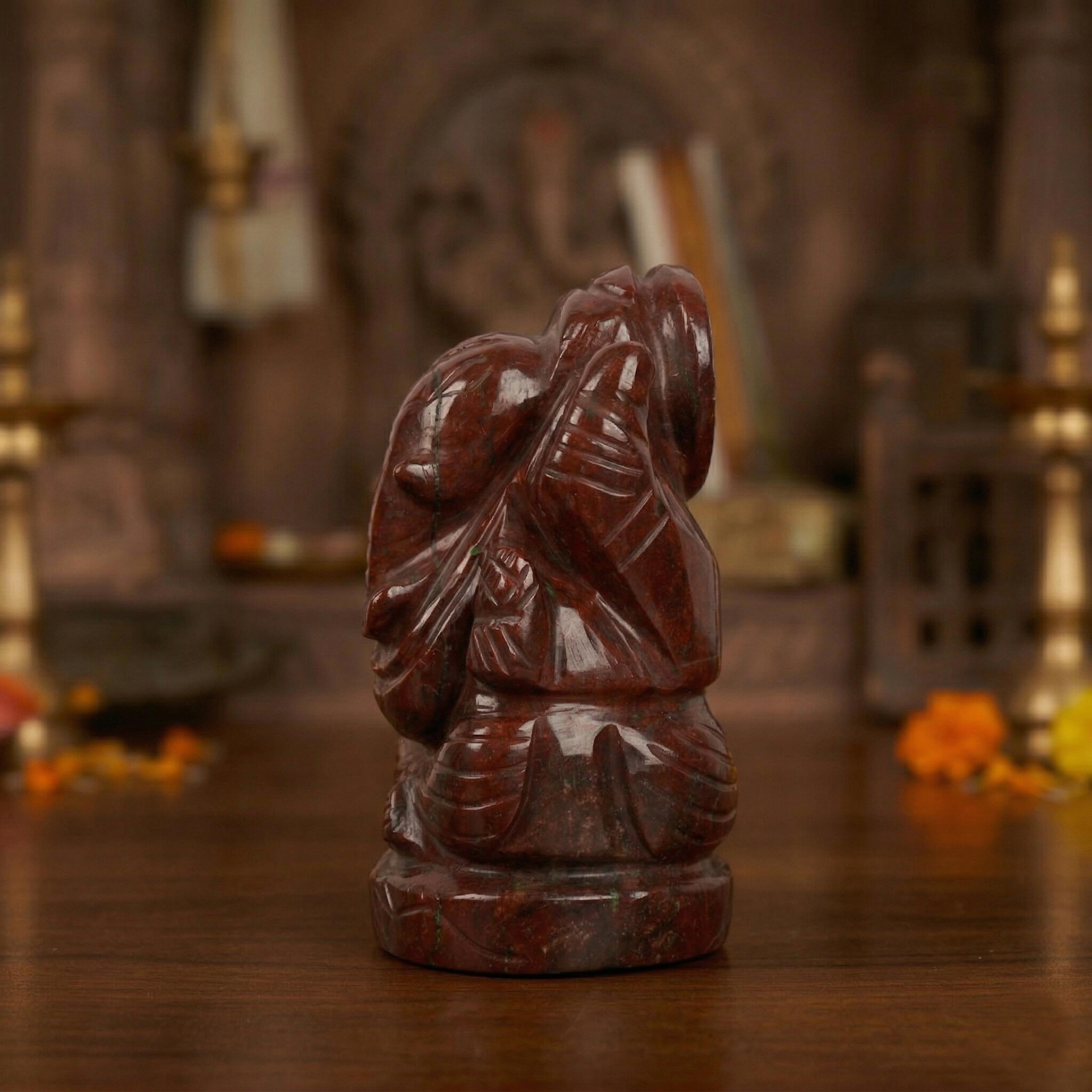 Natural Bloodstone Ganesh Idol – Raw Crystal Ganpati Statue for Home Temple Decor - Image 3