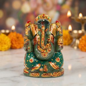 Natural Green Aventurine Ganesh Idol – Raw Crystal Ganpati Statue for Home Temple Decor