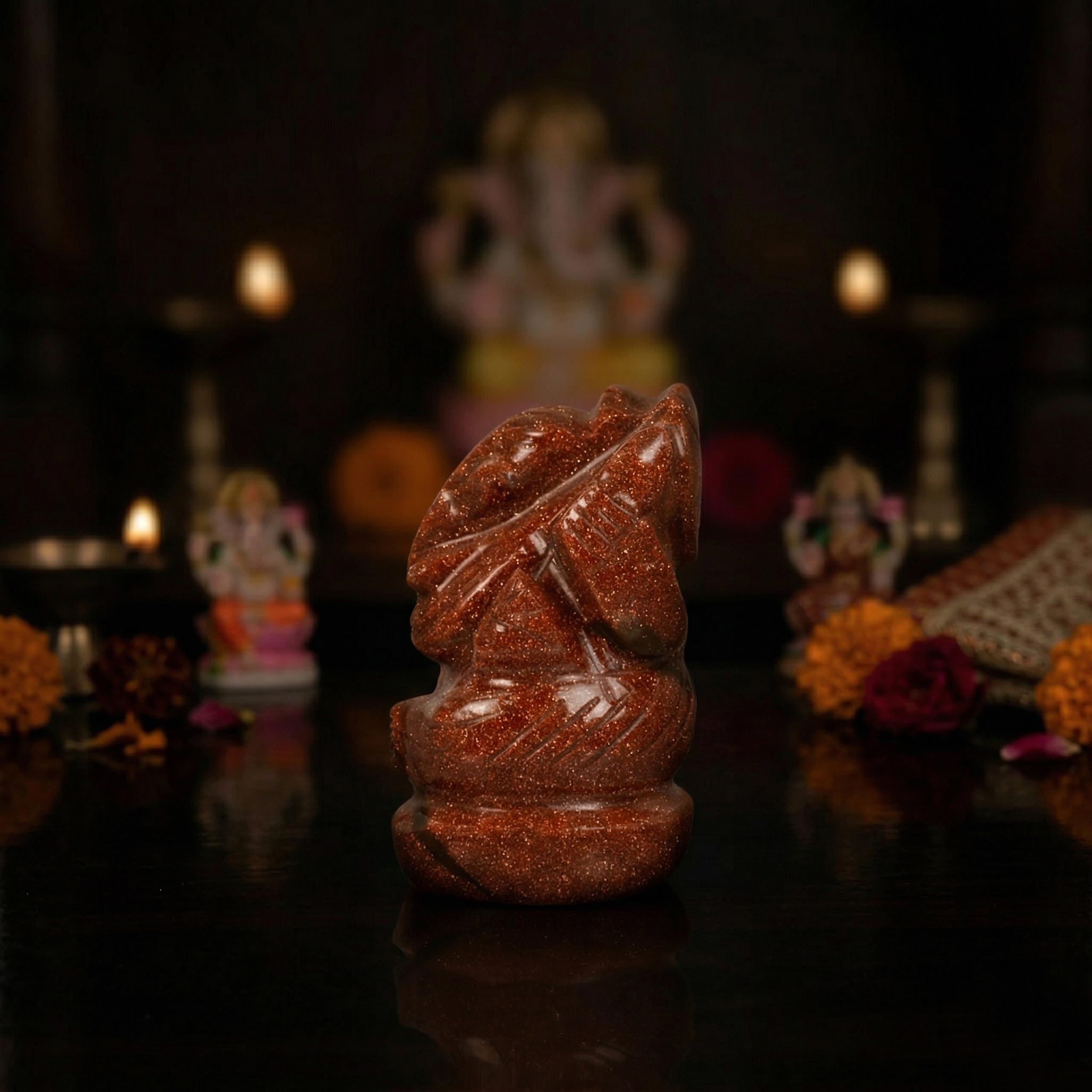 Sunstone Crystal Ganesh Idol – Handcrafted Decorative Statue for Home Temple Decor - Image 4