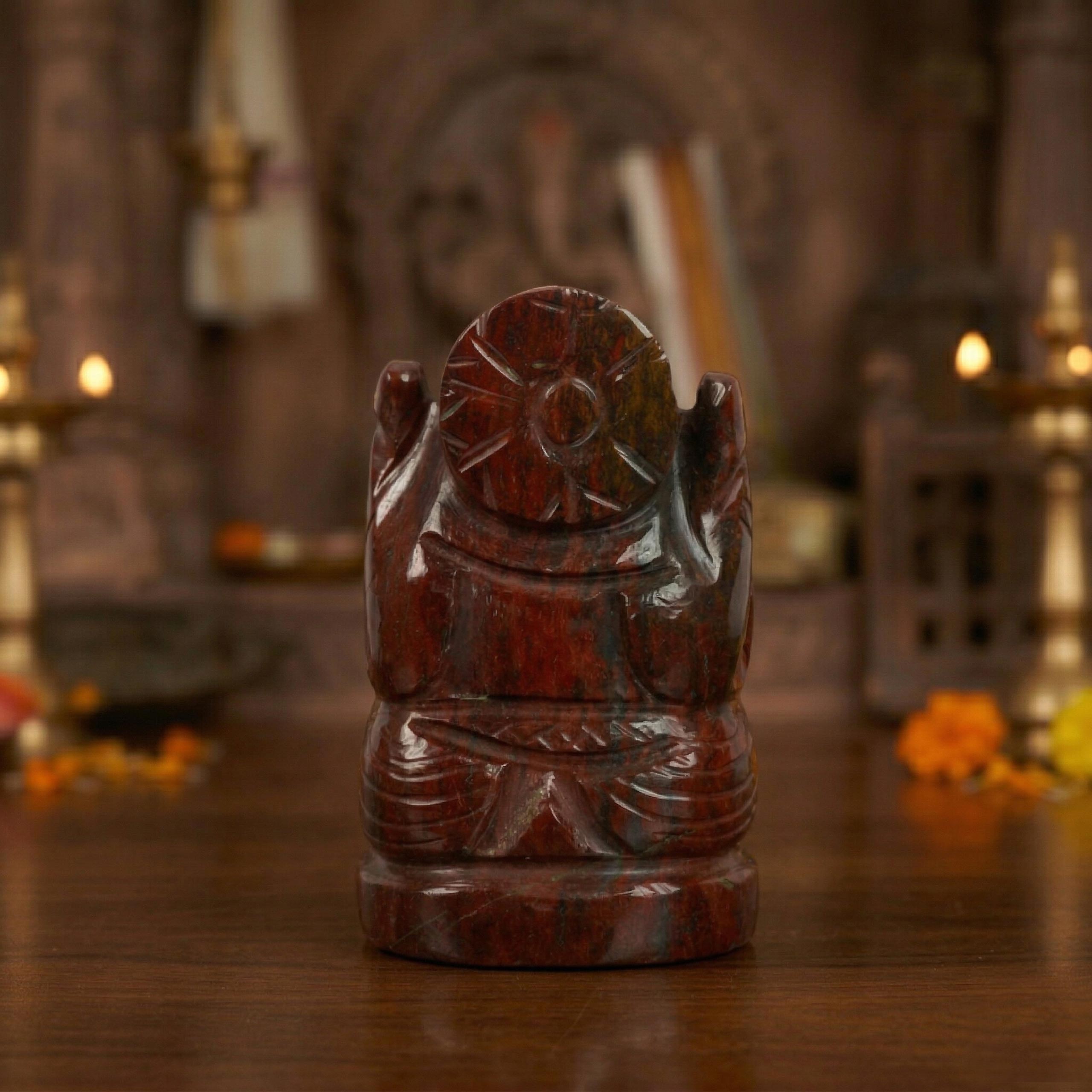 Natural Bloodstone Ganesh Idol – Raw Crystal Ganpati Statue for Home Temple Decor - Image 2