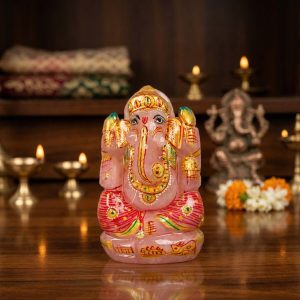 Natural Rose Quartz Ganesh Idol – Crystal Ganpati Statue for Home Temple Decor