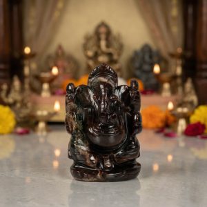 Natural Hessonite Ganesh Idol – Crystal Ganpati Statue for Home Temple Decor