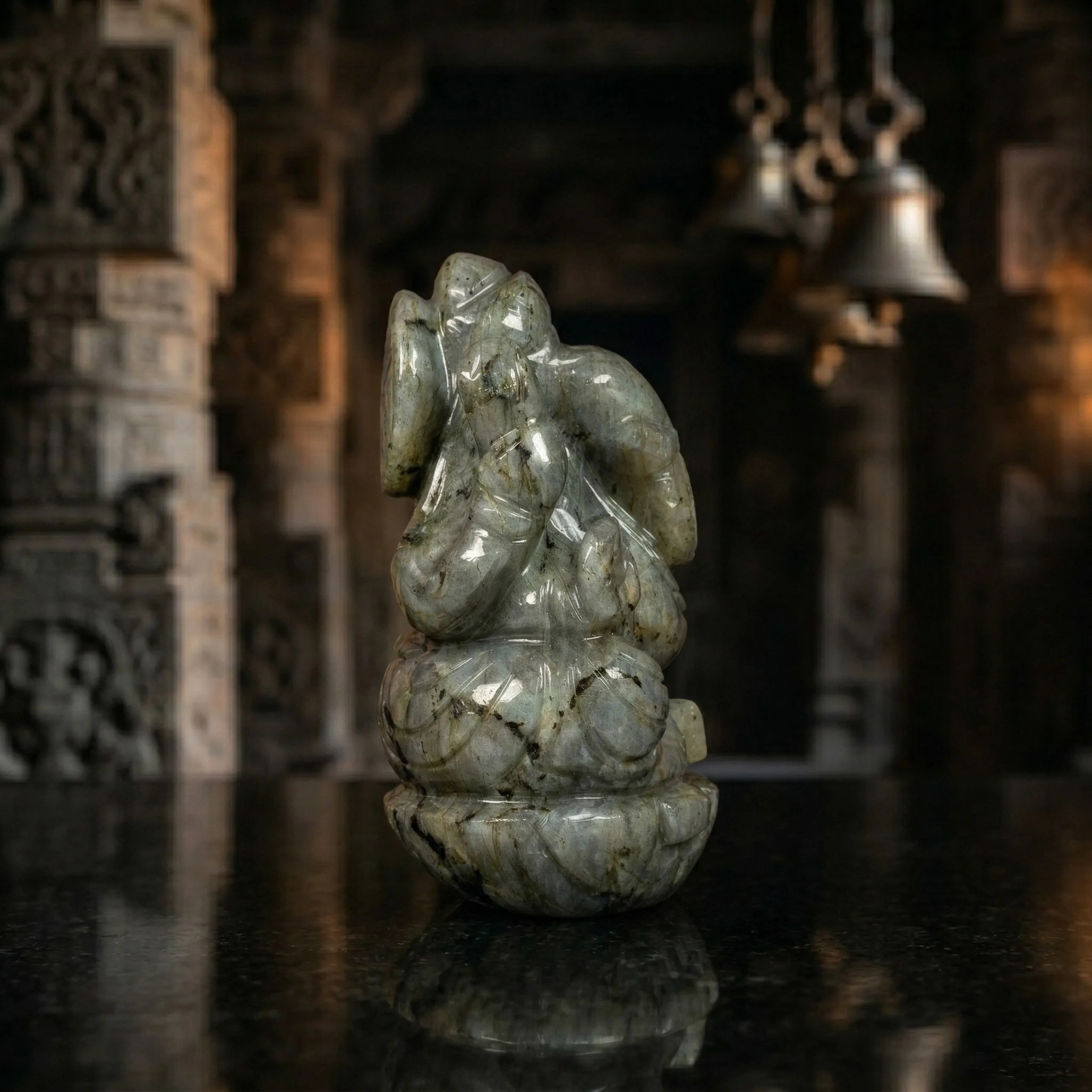 Natural Labradorite Ganesh Idol – Crystal Ganpati Statue for Home Temple & Desk Decor - Image 4