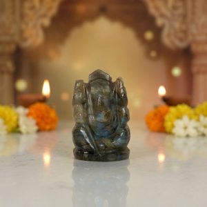 Natural Labradorite Ganesha Idol – Hand Carved Crystal Ganesh Statue for Home Temple Decor