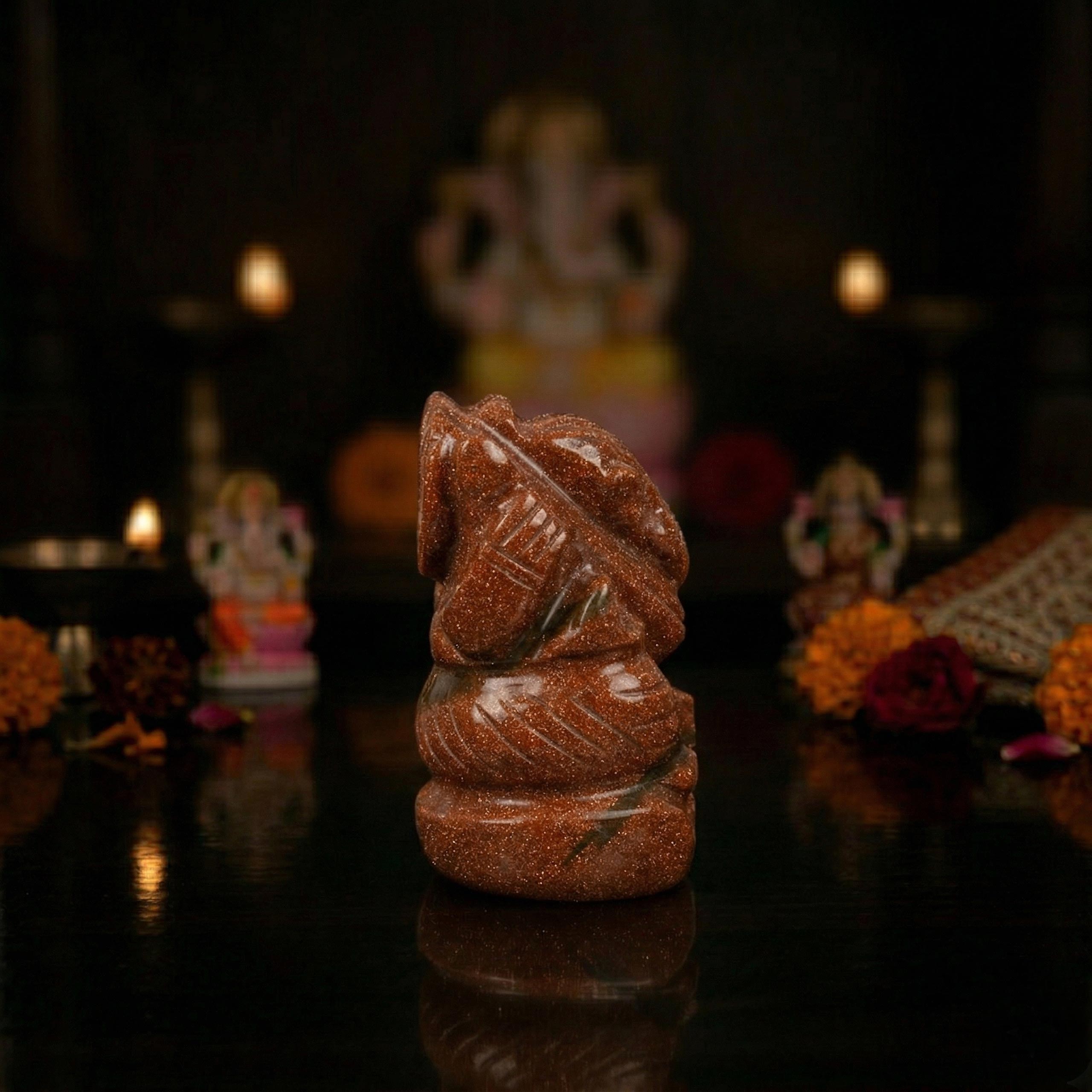 Sunstone Crystal Ganesh Idol – Handcrafted Decorative Statue for Home Temple Decor - Image 2