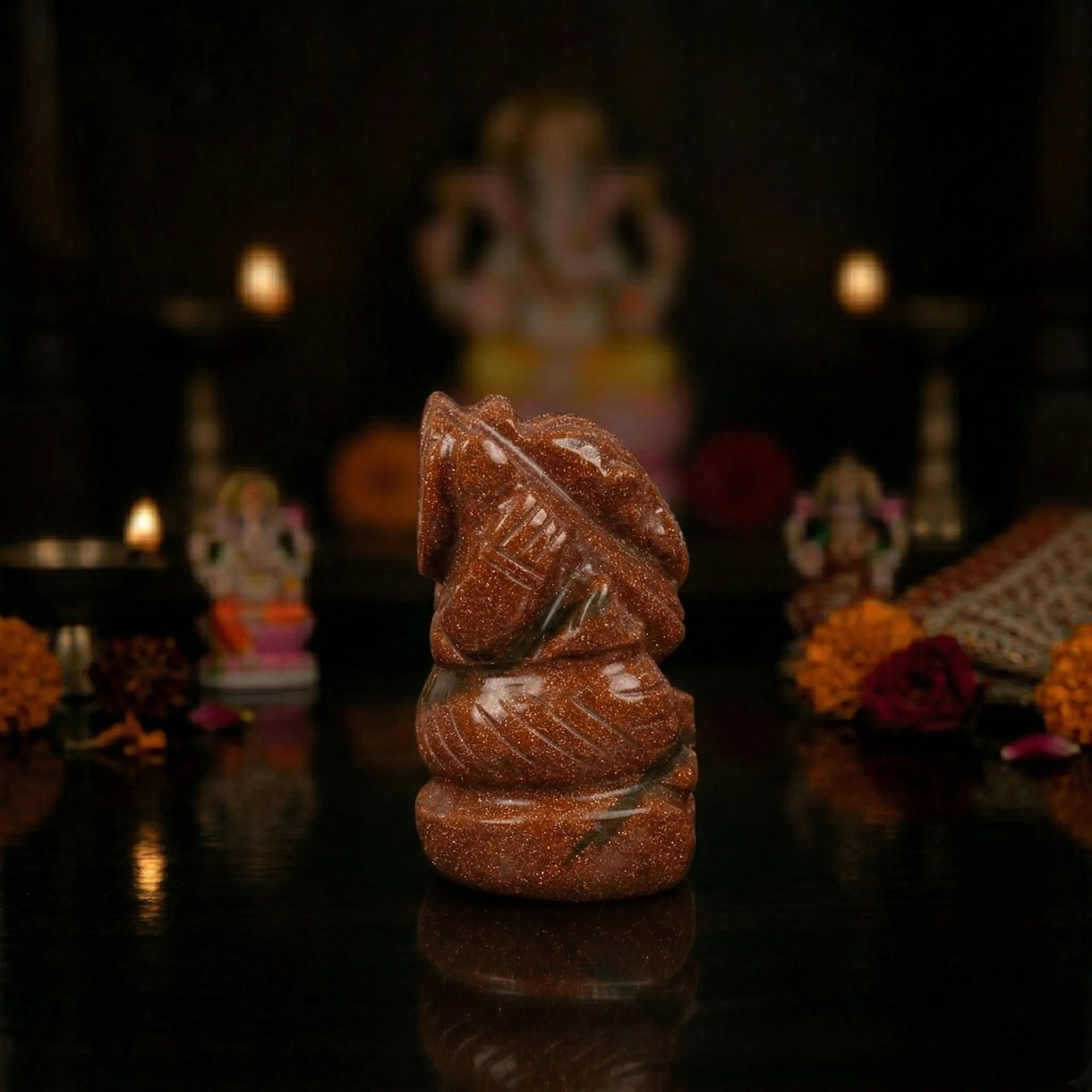 Sunstone Crystal Ganesh Idol – Handcrafted Decorative Statue for Home Temple Decor - Image 4