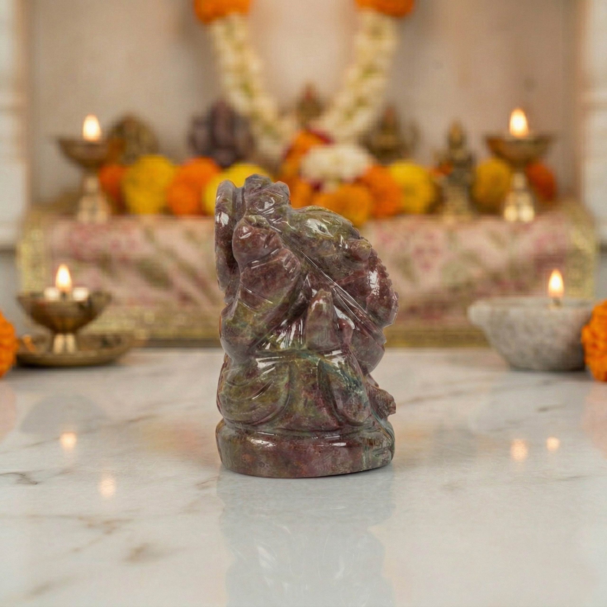 Natural Ruby (Corundum) Ganesh Idol – Hand Carved Crystal Ganpati Statue - Image 3