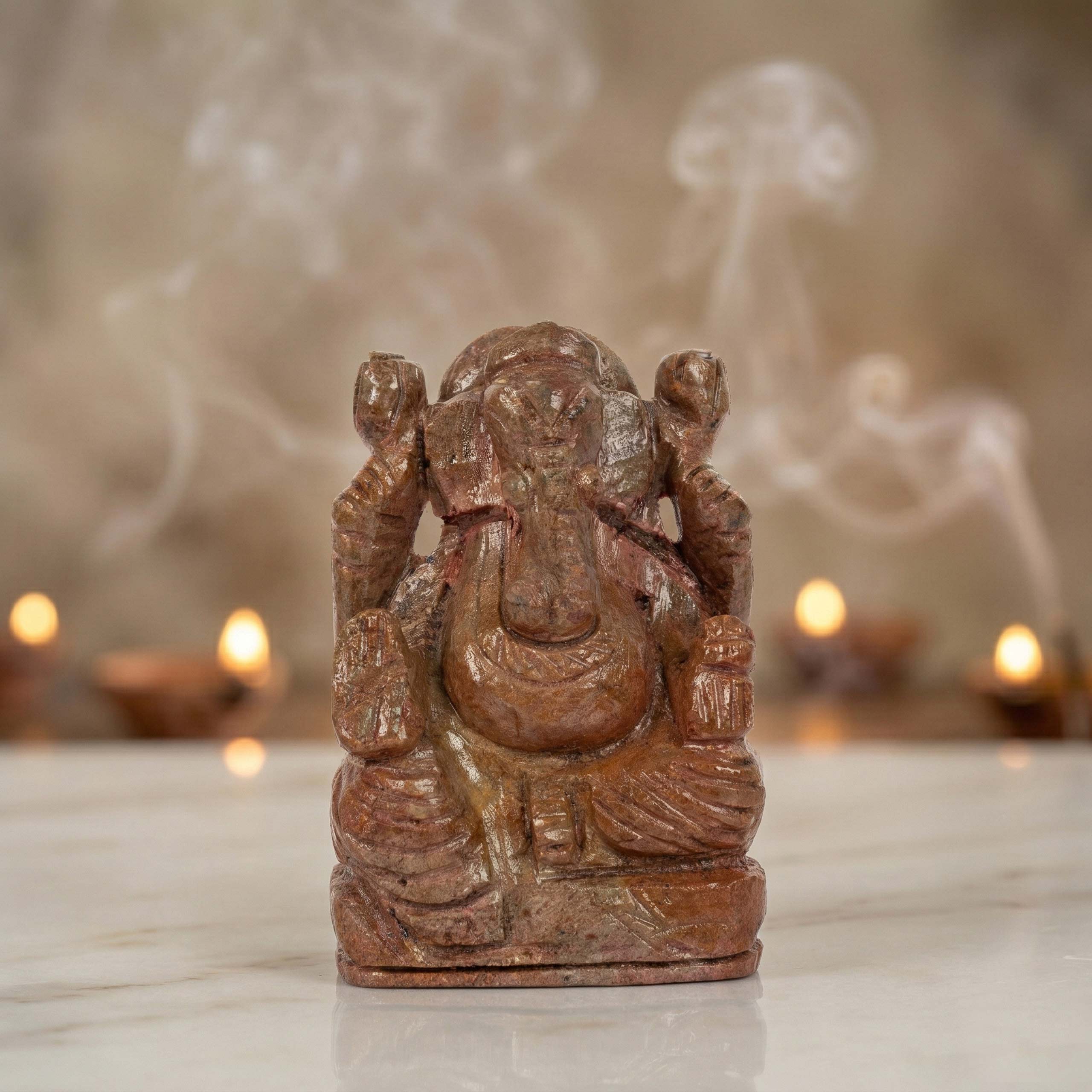 Natural Ruby Ganesh Idol – Hand Carved Crystal Ganpati Idol for Home Temple & Desk Decor