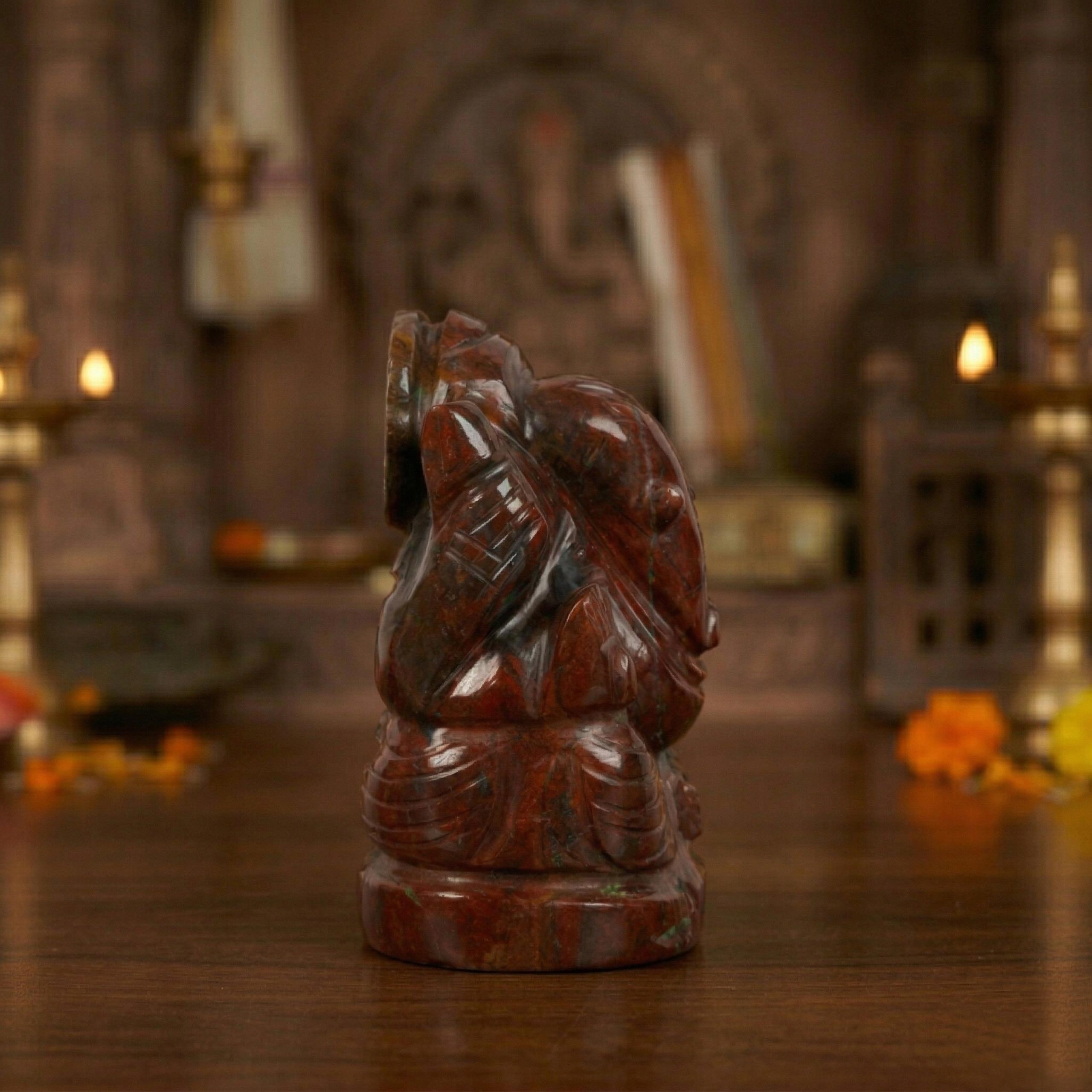 Natural Bloodstone Ganesh Idol – Raw Crystal Ganpati Statue for Home Temple Decor - Image 4