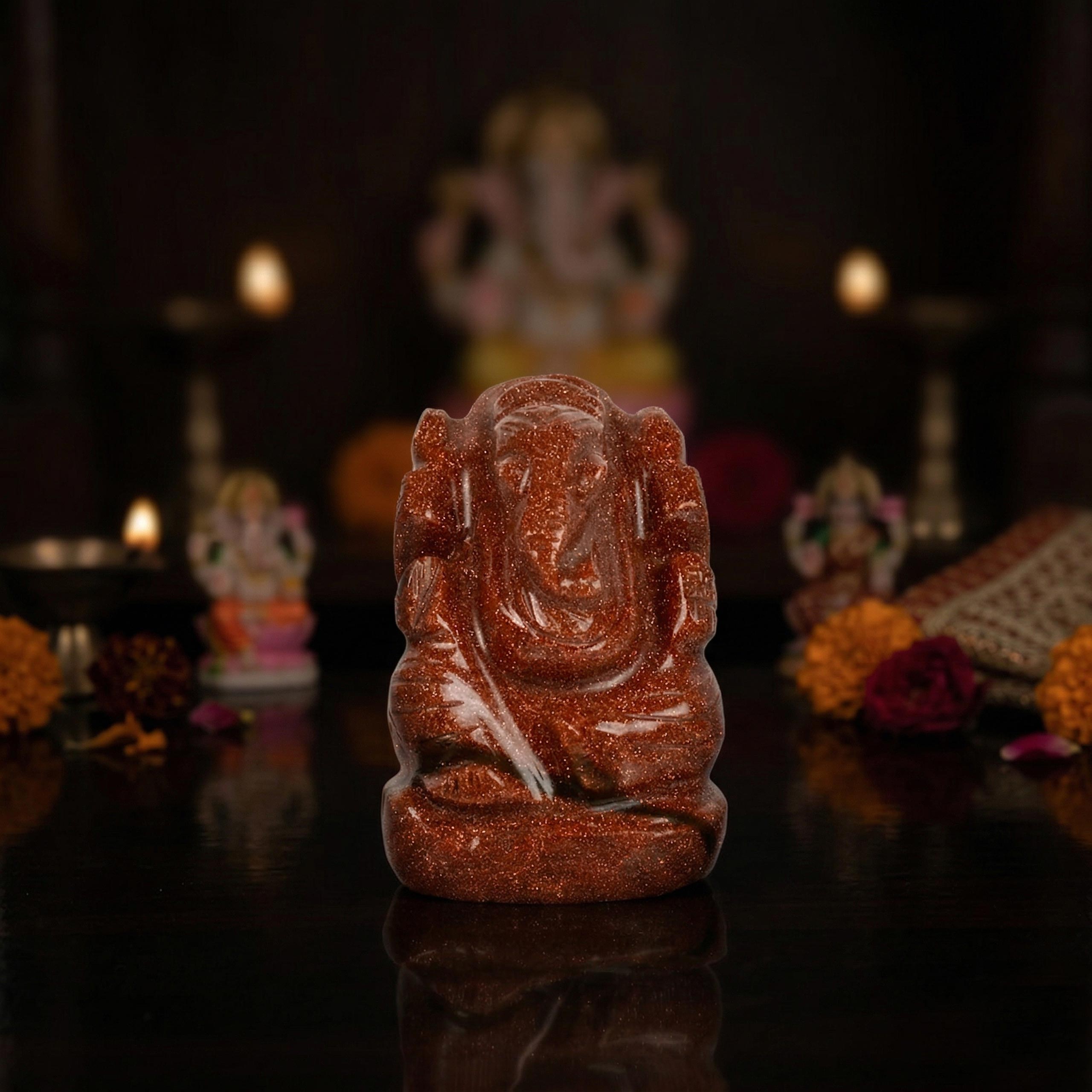 Sunstone Crystal Ganesh Idol – Handcrafted Decorative Statue for Home Temple Decor