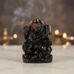 Natural Hessonite Goddess Saraswati Idol – Hand Carved Crystal Statue for Study Desk, Bookshelf & Décor