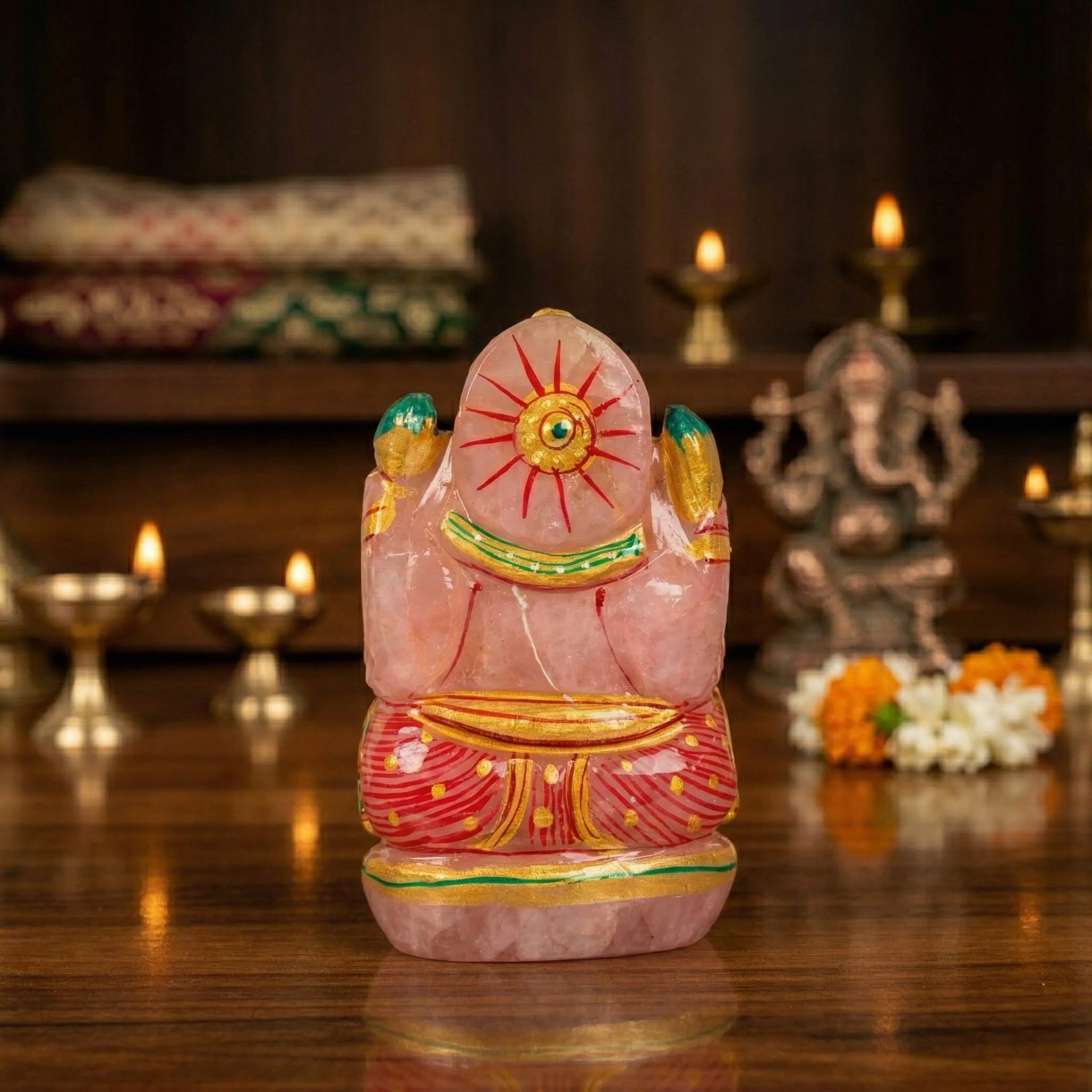 Natural Rose Quartz Ganesh Idol – Crystal Ganpati Statue for Home Temple Decor - Image 4
