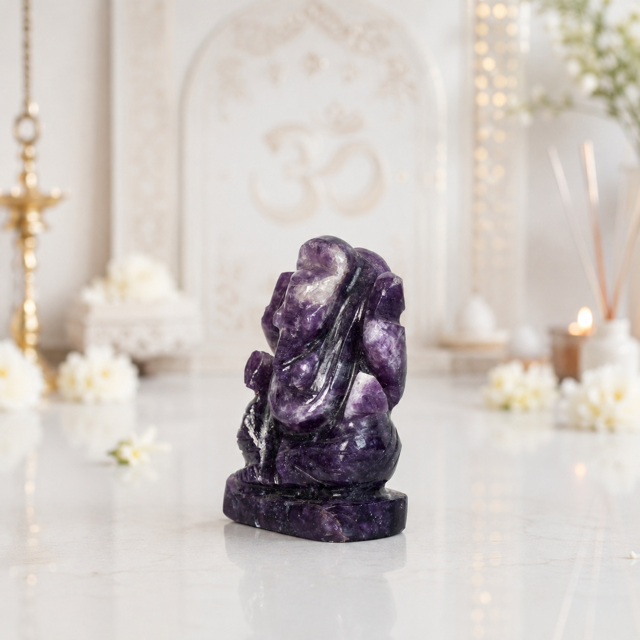 Natural Amethyst Ganesh Idol – Hand Carved Crystal Ganpati Statue for Home Temple - Image 4