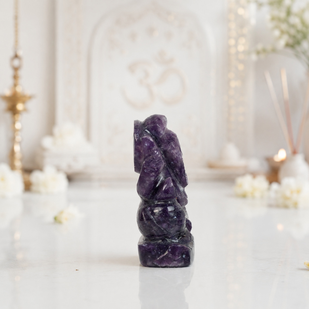 Natural Amethyst Ganesh Idol – Hand Carved Crystal Ganpati Statue for Home Temple - Image 3