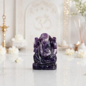 Natural Amethyst Ganesh Idol – Hand Carved Crystal Ganpati Statue for Home Temple