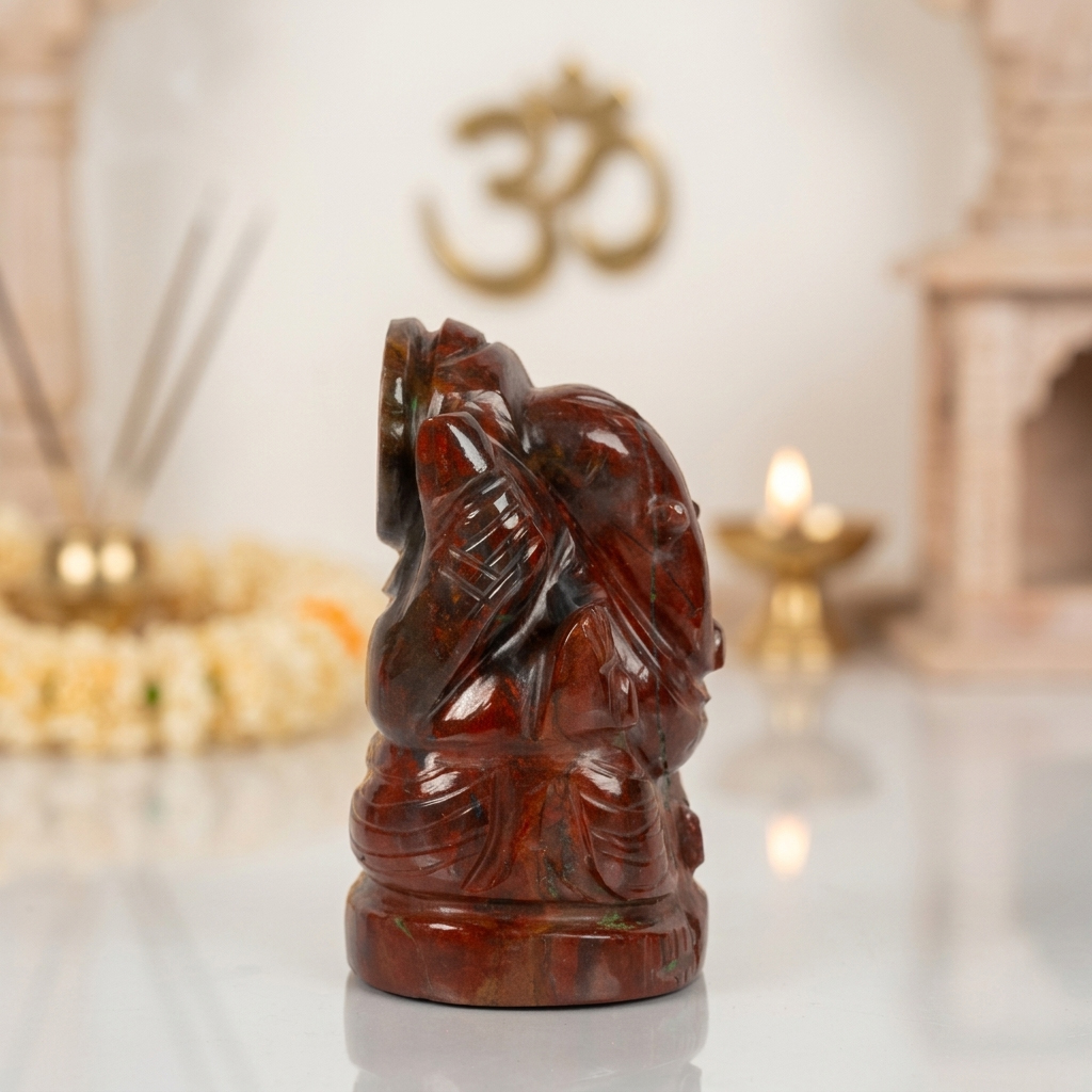 Natural Bloodstone Ganesh Idol – Raw Crystal Ganpati Statue for Home Temple Decor - Image 4