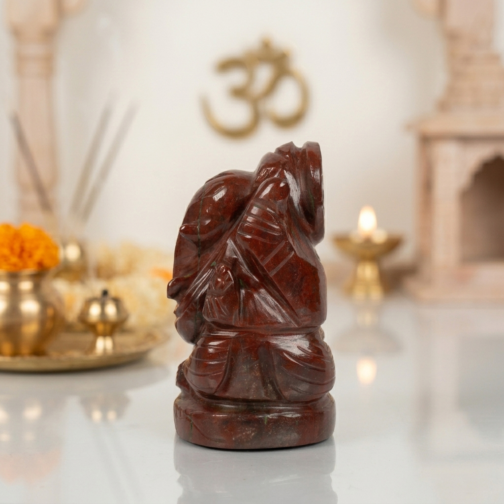 Natural Bloodstone Ganesh Idol – Raw Crystal Ganpati Statue for Home Temple Decor - Image 3