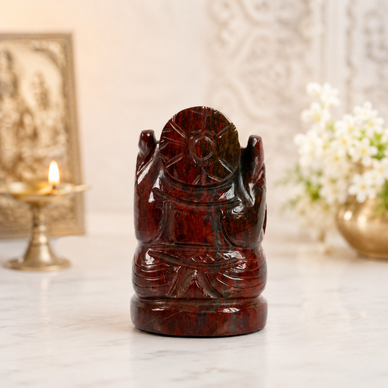Natural Bloodstone Ganesh Idol – Raw Crystal Ganpati Statue for Home Temple Decor - Image 2