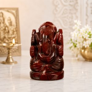 Natural Bloodstone Ganesh Idol – Raw Crystal Ganpati Statue for Home Temple Decor
