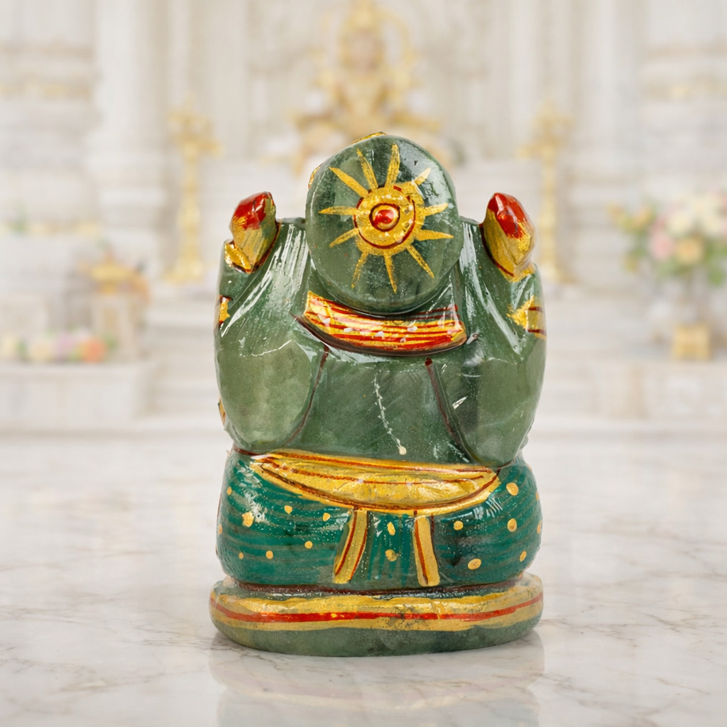 Natural Green Aventurine Ganesh Idol – Raw Crystal Ganpati Statue for Home Temple Decor - Image 3