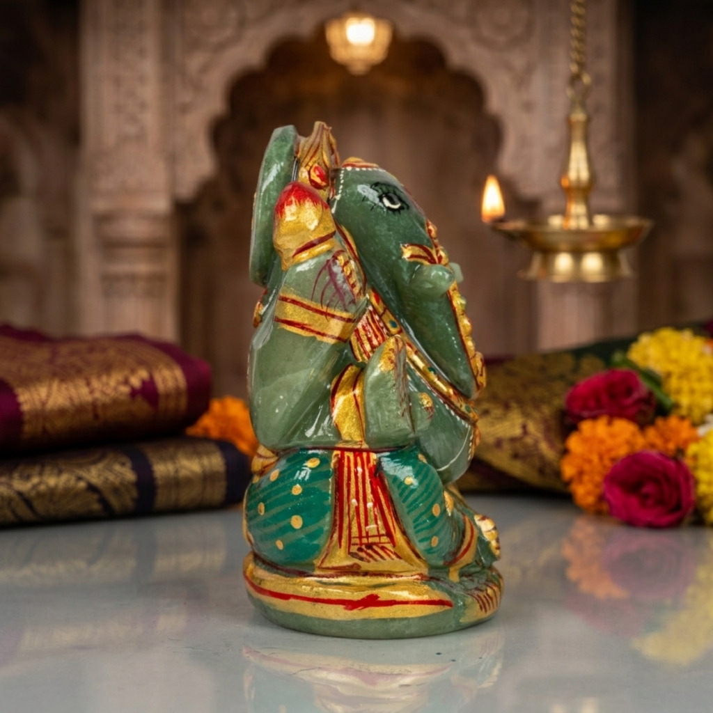 Natural Green Aventurine Ganesh Idol – Raw Crystal Ganpati Statue for Home Temple Decor - Image 4