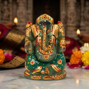Natural Green Aventurine Ganesh Idol – Raw Crystal Ganpati Statue for Home Temple Decor