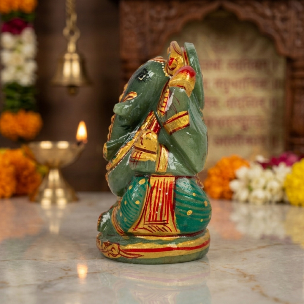 Natural Green Aventurine Ganesh Idol – Raw Crystal Ganpati Statue for Home Temple Decor - Image 2