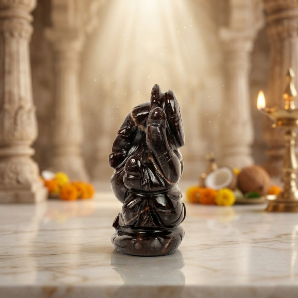 Natural Hessonite Ganesh Idol – Crystal Ganpati Statue for Home Temple Decor - Image 4