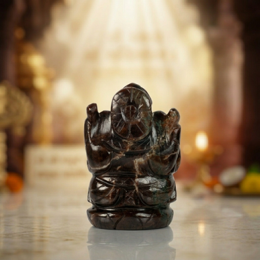 Natural Hessonite Ganesh Idol – Crystal Ganpati Statue for Home Temple Decor - Image 3