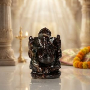 Natural Hessonite Ganesh Idol – Crystal Ganpati Statue for Home Temple Decor