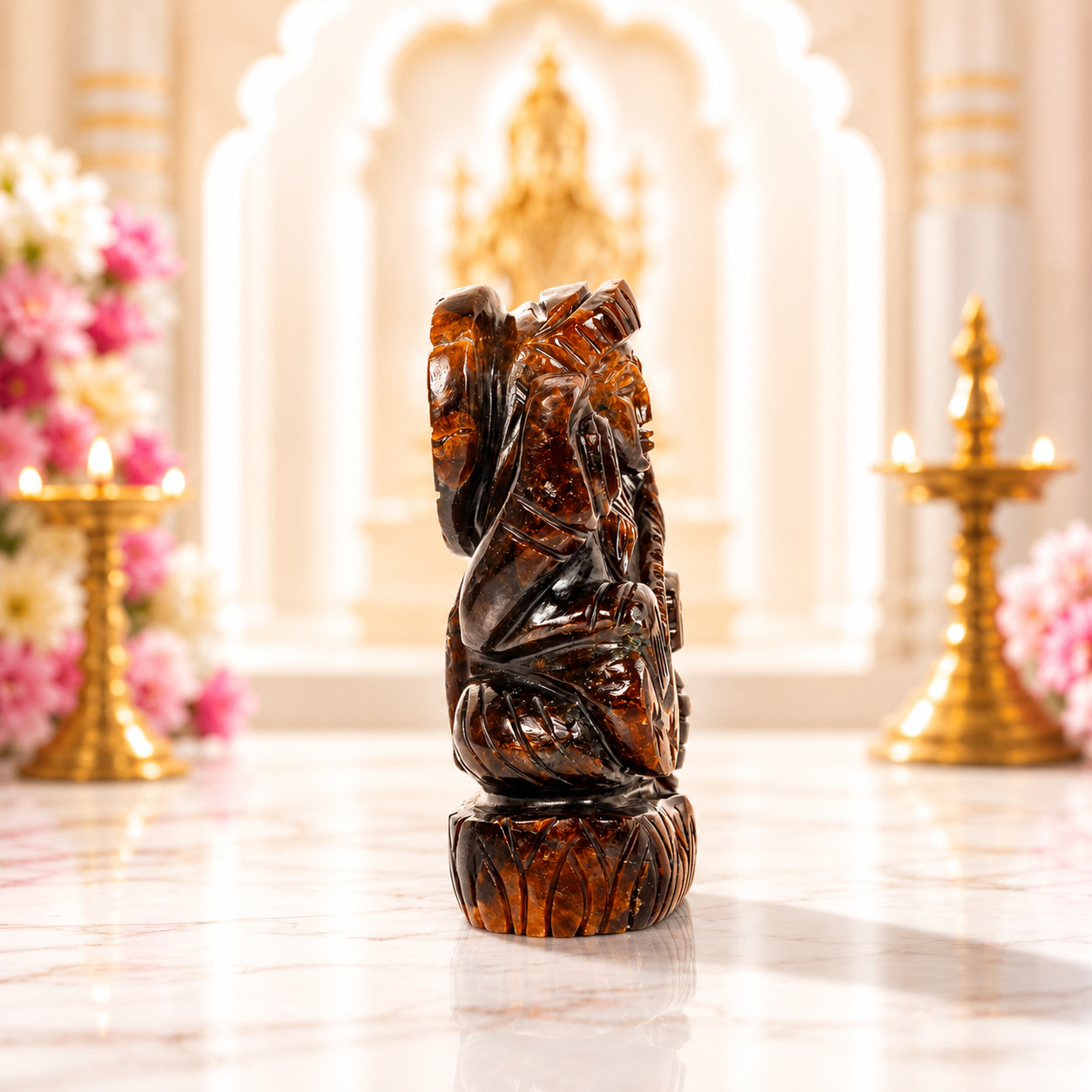 Natural Hessonite Goddess Saraswati Idol – Hand Carved Crystal Statue for Study Desk, Bookshelf & Décor - Image 4