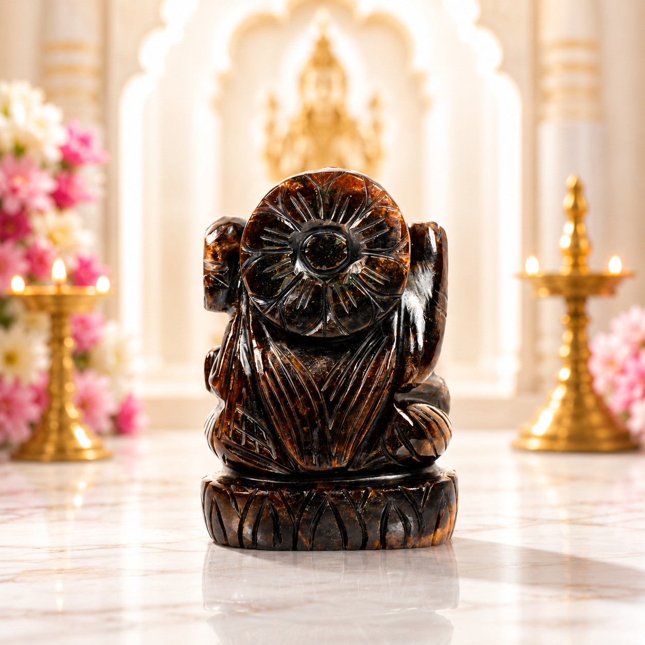 Natural Hessonite Goddess Saraswati Idol – Hand Carved Crystal Statue for Study Desk, Bookshelf & Décor - Image 3