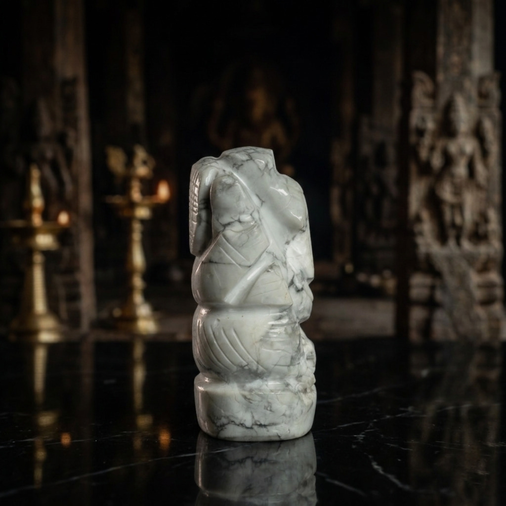 Natural Howlite Ganesh Idol – Hand Carved Crystal Ganpati Statue - Image 2