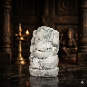 Natural Howlite Ganesh Idol – Hand Carved Crystal Ganpati Statue