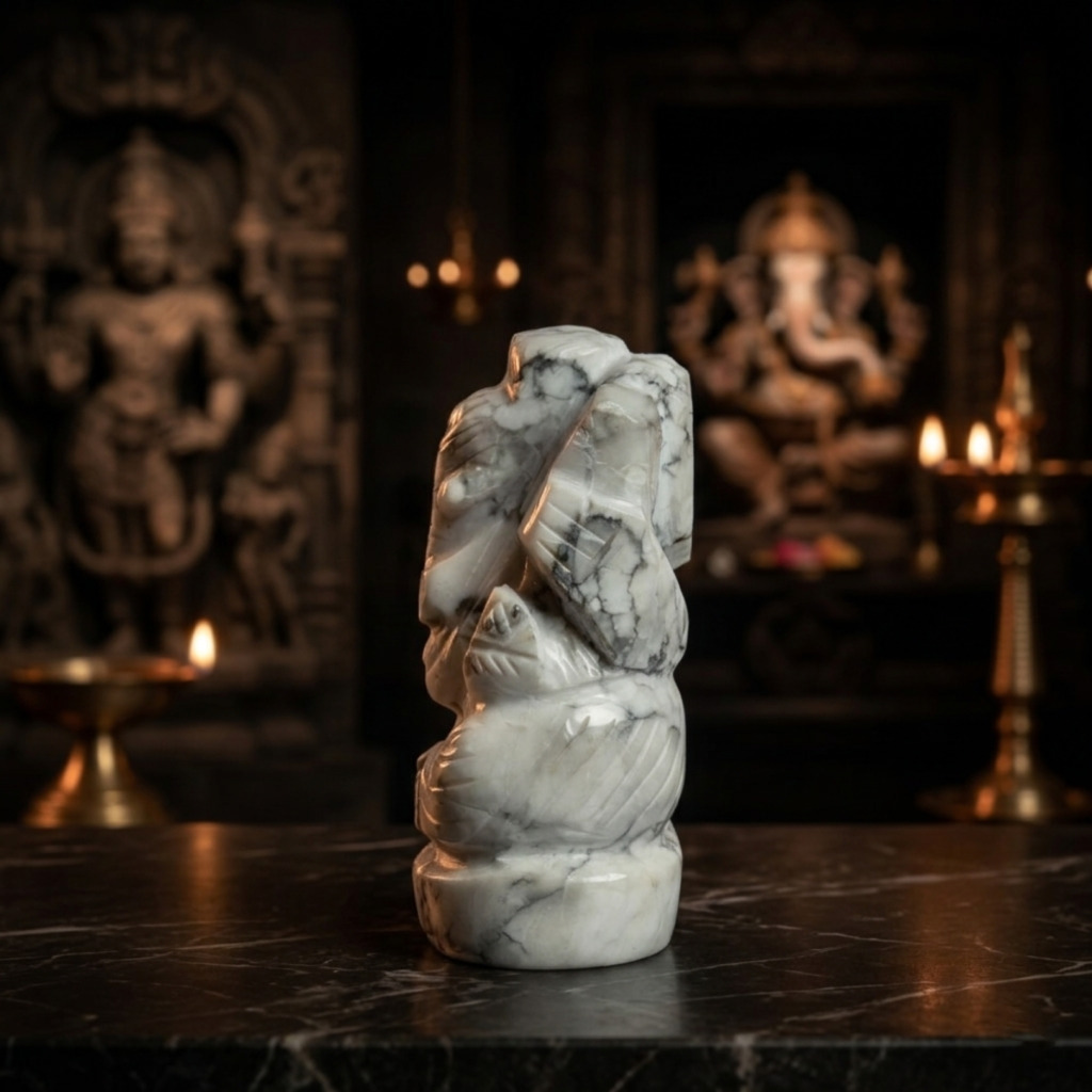 Natural Howlite Ganesh Idol – Hand Carved Crystal Ganpati Statue - Image 4