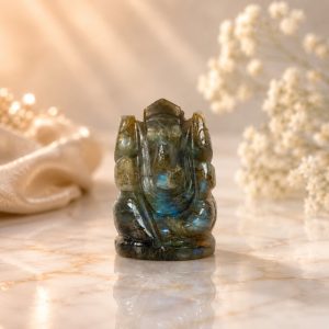Natural Labradorite Ganesha Idol – Hand Carved Crystal Ganesh Statue for Home Temple Decor